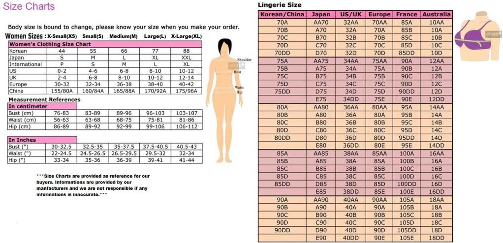 bras sizes chart
