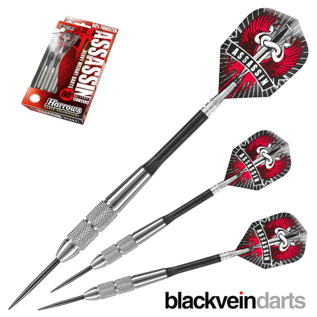 28G HARROWS ASSASSIN HEAVY TUNGSTEN DARTS SET. Spin Top Stems Assassin