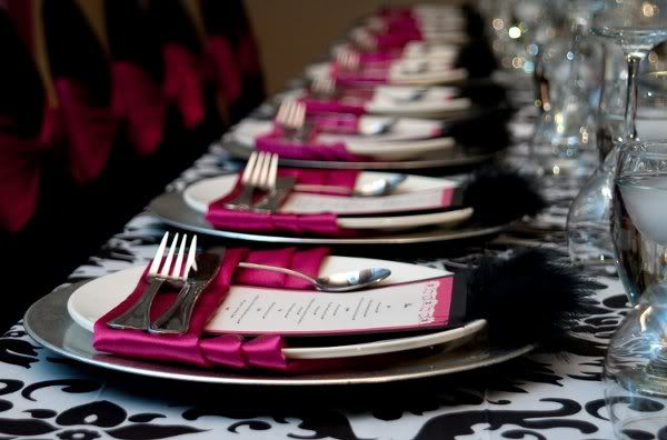 hot pink and black wedding decorations