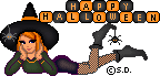 Happy Halloween witch animated doll girl pixel broomstick gif animation