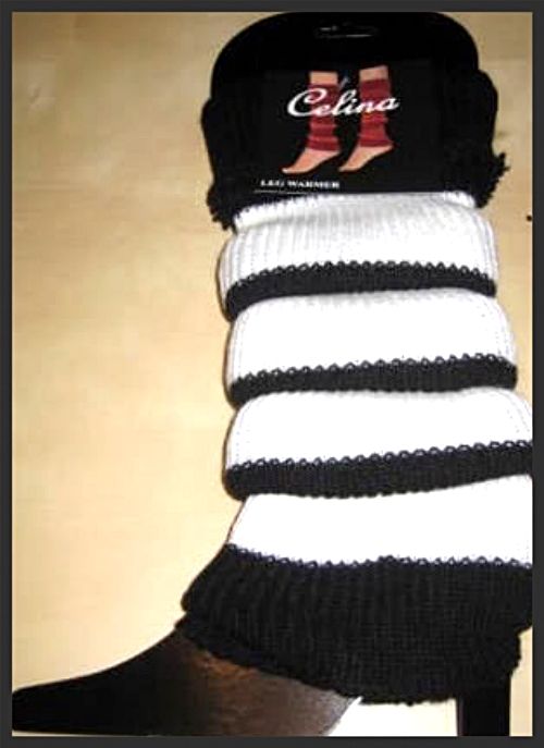 Ladies THICK HEAVY SOFT KNITTED Leg Warmer STRIPE BLACK  