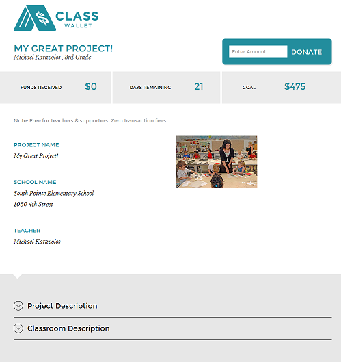 Class Wallet lets you track and manage classroom donations online