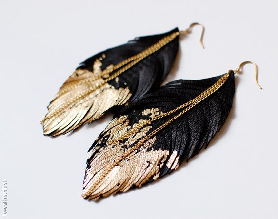 Navajo-inspired accessories for fall fashion | Leather feather earrings dipped in gold by Love at First Blush
