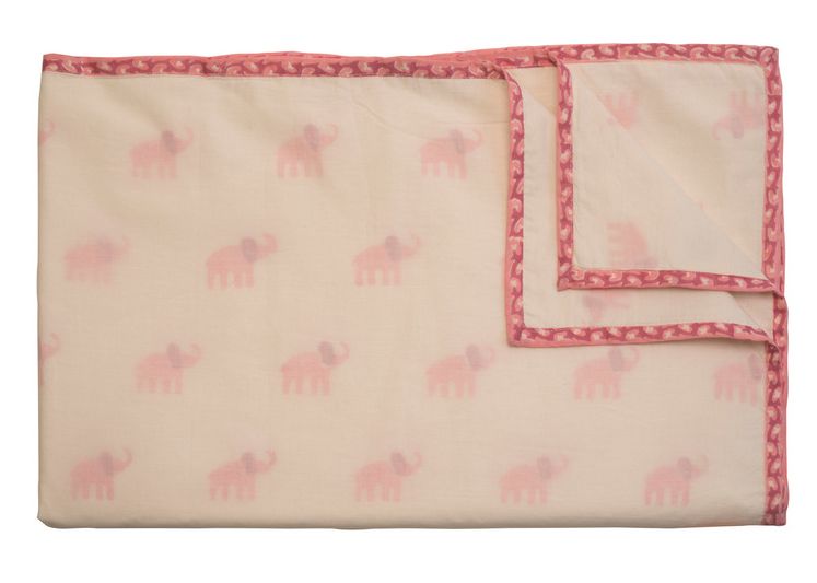 Handmade baby blanket with pink elephants from Naaya by Moonlight