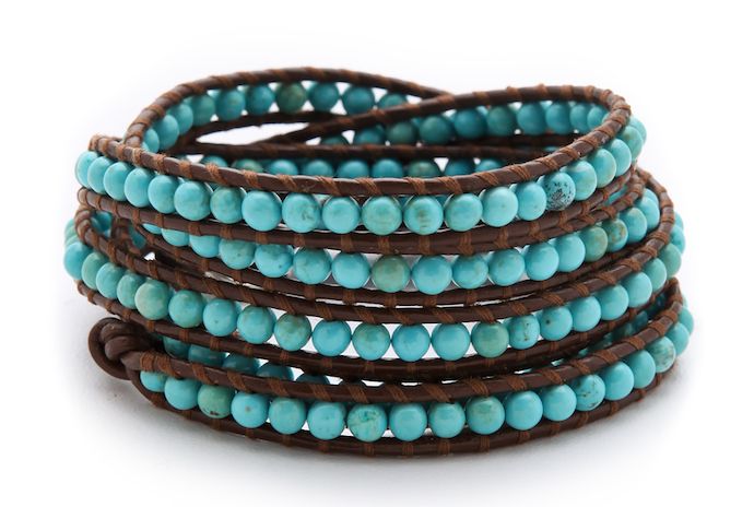 Cool Mom Picks' favorite Navajo-inspired accessories for fall fashion | Leather and turquoise wrap bracelet by Chan Luu