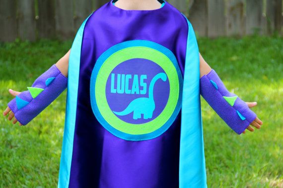custom superhero capes with a dinosaur motif