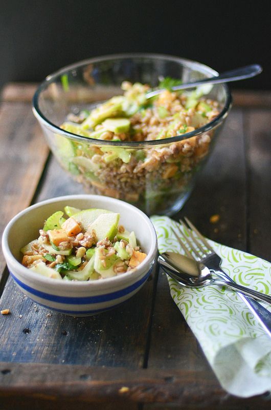 Savory apple recipes for dinner: Farro, Cheddar, Walnut, and Apple Salad from Fork vs Spoon