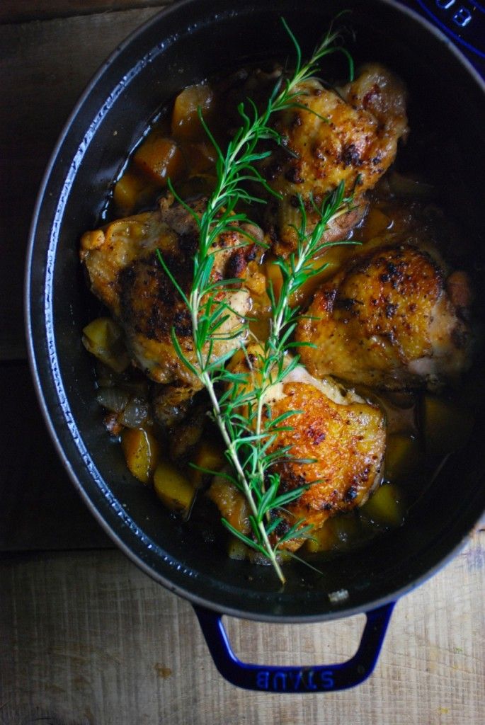 Savory apple recipes for dinner: Pan Roasted Chicken with Apples and Fall Vegetables from Three Beans on a String