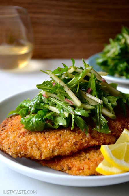 Savory apple recipes for dinner: Chicken Milanese with Apple Salad from Just a Taste