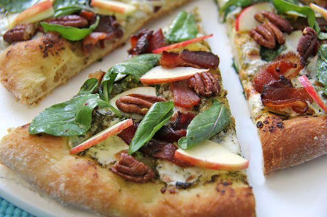 Savory apple recipes for dinner: Pesto, Bacon, Arugula, and Bacon Pizza from Cafe Sucre Farine
