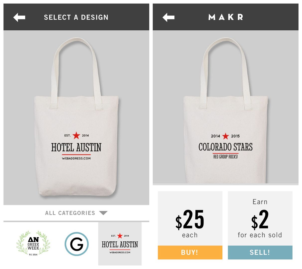 Tote bag designs on Makr app for iPhone | review on Cool Mom Picks