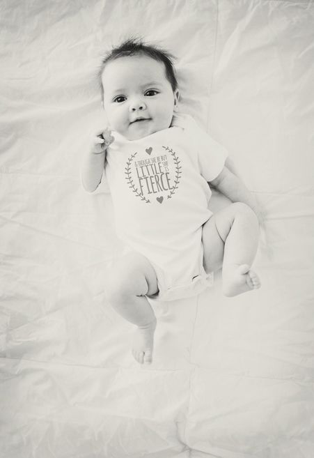 Though she be but little she is fierce baby onesie on BRIKA