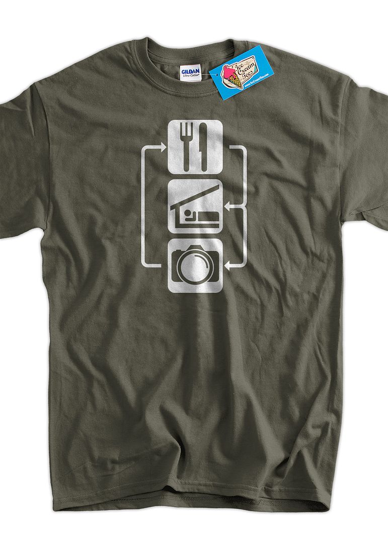 Fun gifts for photographers: Eat Sleep Shoot Camera t-shirt on Etsy