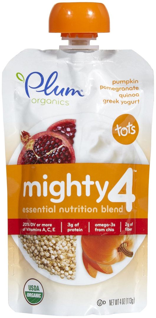 Superfruits for school lunch: Plum Organics Mighty 4 squeeze pouch with pomegranate