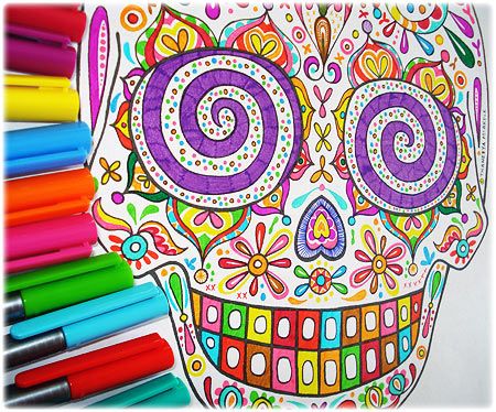 For Dia de los Muertos: Sugar skull coloring pages by thaneeya