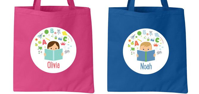 coolest preschool backpacks and bags: Personalized library tote bag