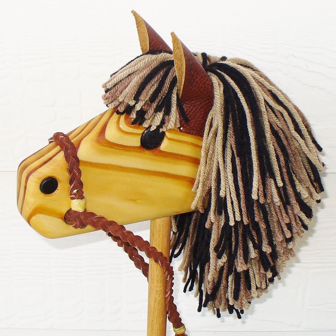 Personalized holiday gifts for kids: handmade wooden stick horse with personalized wheels