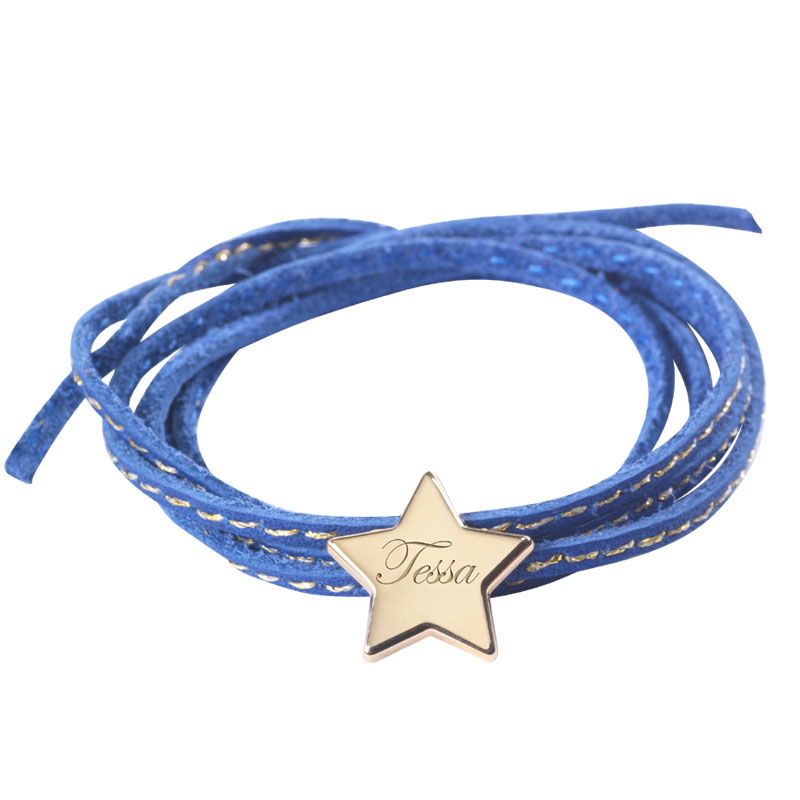 Personalized holiday gifts for kids: personalized french leather and gold star bracelet