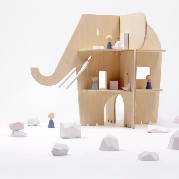 Gifts of preschool toys for pretend play: natural wooden elephant dollhouse