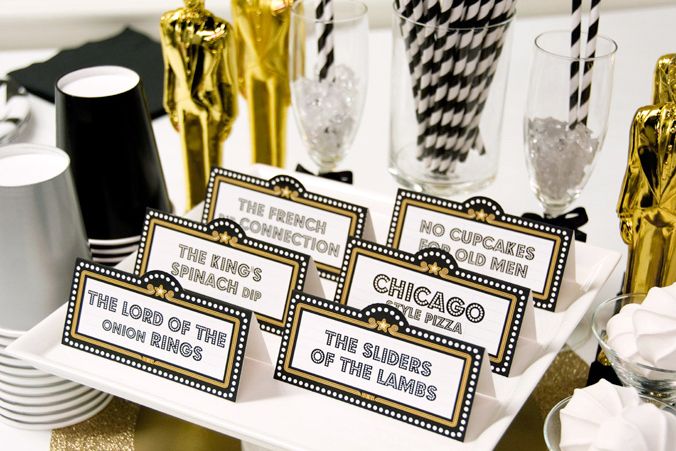 Oscar party food table tents