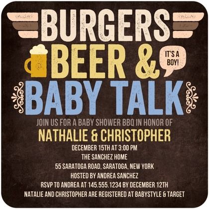Cool Burgers, Beer, and Baby invitation at Tiny Prints | Cool Mom Picks