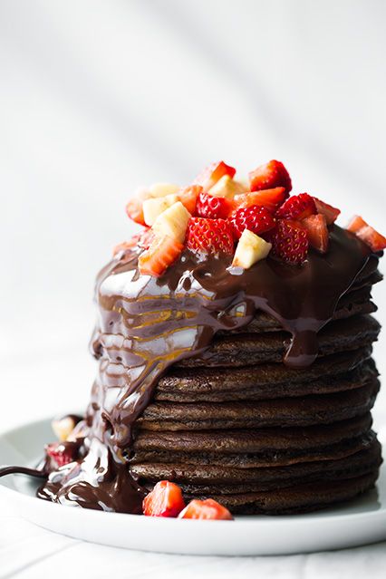 Valentine's Day Chocolate Pancakes with Chocolate Sauce | Cool Mom Picks