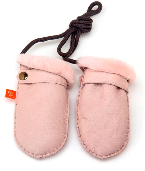 Winter accessories for toddlers: Elks and Angels pink leather shearling gloves