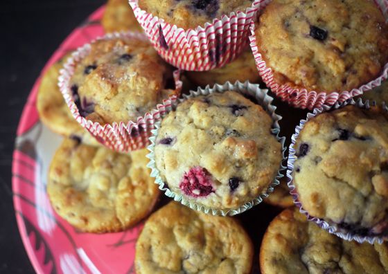 Travel snack recipes: Oatmeal Berry Muffins at One Hungry Mama