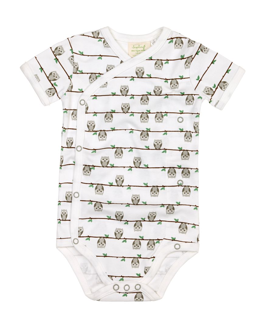 Sapling Child organic baby clothes: owl kimono style bodysuit