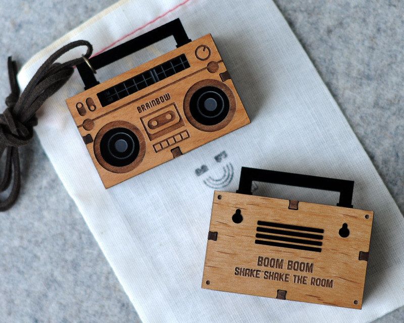 Cool wooden necklaces: Boom box wooden necklace on Cool Mom Tech