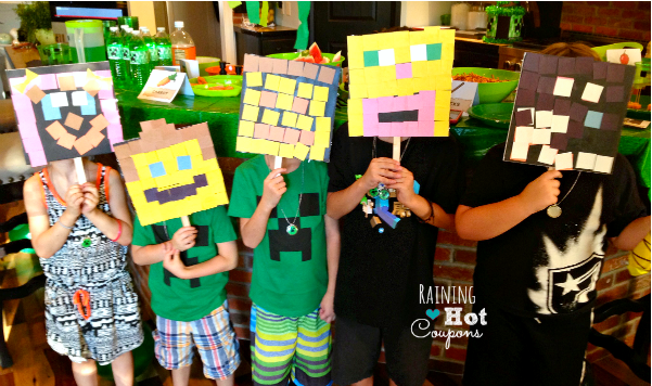 Minecraft Birthday Party Ideas: DIY masks from Raining Hot Coupons | Cool Mom Picks