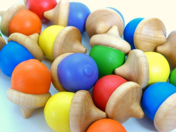 Handmade wooden learning toys: Almost Crunchy rainbow acorn game | Cool Mom Picks
