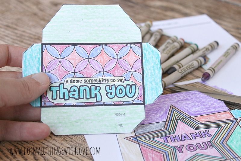 Free printable color-your-own gift card holder from kids at Do Small Things with Love