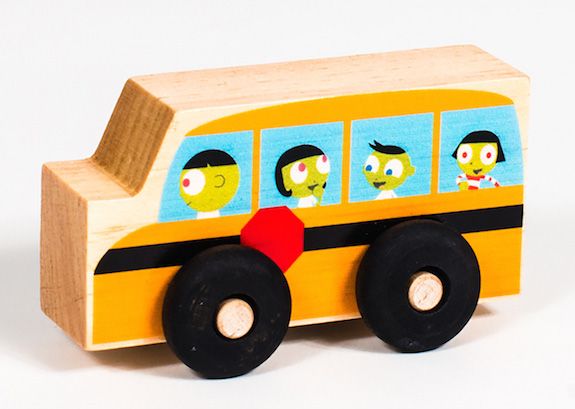 Creative stocking stuffers for kids: School Bus My Little Scoot eco-friendly wooden car at Whole Foods Market