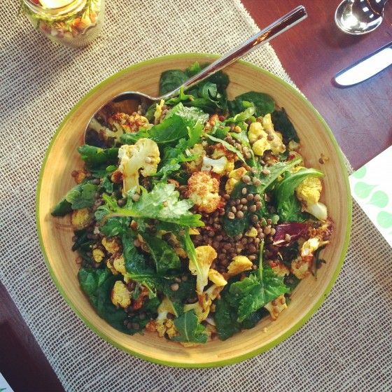 Fall salad recipes: Curry Roasted Cauliflower and Lentil Salad | One Hungry Mama