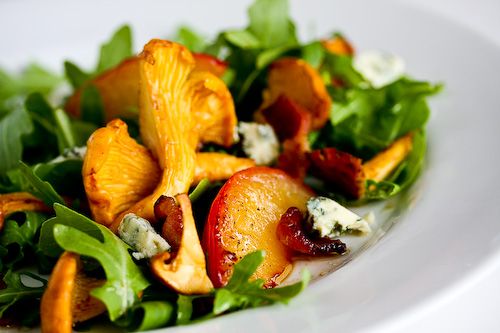 Last minute Thanksgiving recipes: Chanterelle bacon and plum salad | Steamy Kitchen