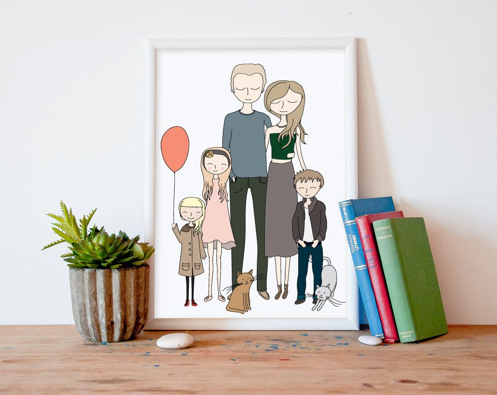Affordable custom family portraits illustrated by Printable Wall Story