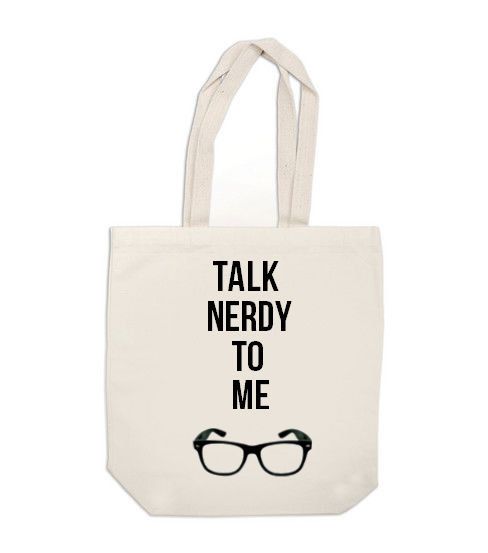 Talk Nerdy to Me reusable grocery tote at Ex Libris Journals Etsy Shop
