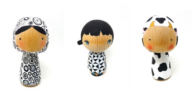 Black and White Wooden Kokeshi Dolls | Cool Mom Picks Indie Shop