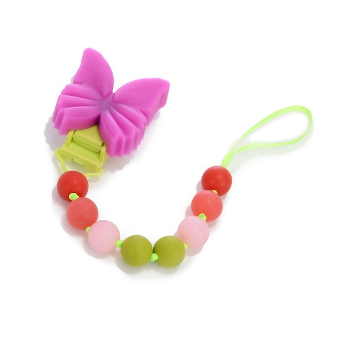 Chewbeads butterfly pacifier clips, made with soft beads for teething