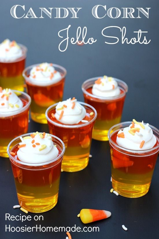 Halloween cocktail recipes: Candy Corn Jello Shots | Hoosier Homemade