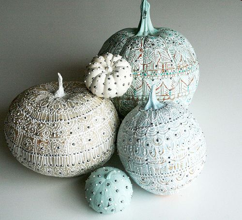 No-carve pumpkin decorating ideas: Painted faux pumpkins by Alisa Burke