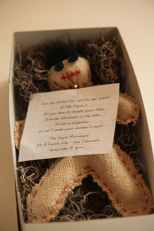 Voodoo doll handmade Halloween party invitations by Sweetly Said Press