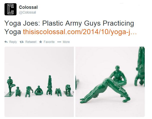 Colossal Twitter Photo Collage showing plastic army guys practicing yoga