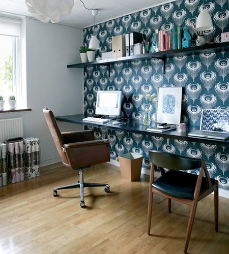Creative workspace ideas: Wallpaper to differentiate the home office by Trine Andersen via Design*Sponge | Cool Mom Tech