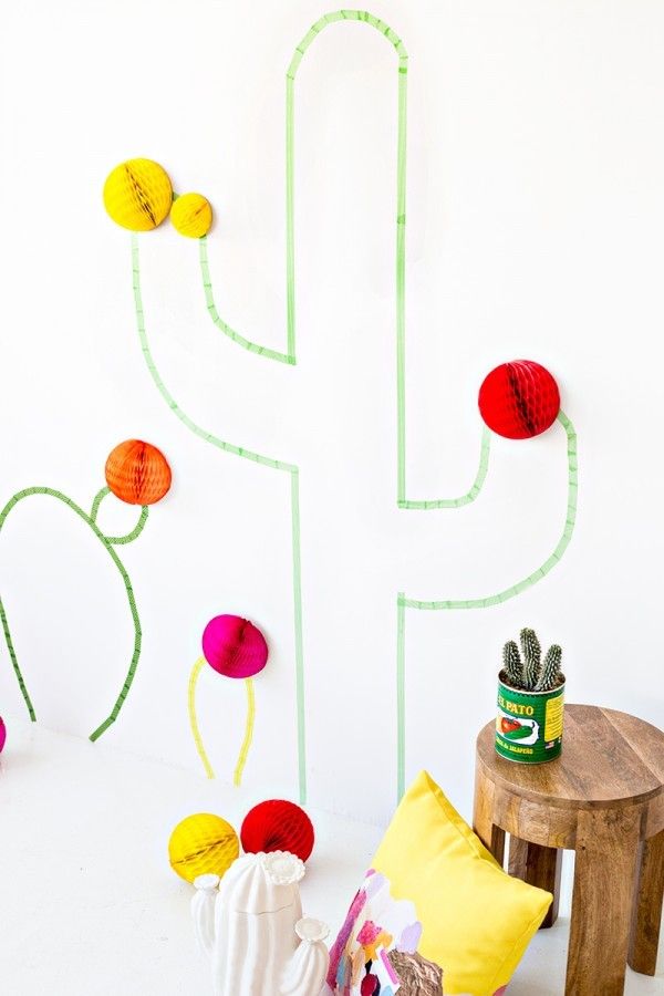 Cinco de Mayo party ideas: Washi tape cactus wall art tutorial | Studio DIY