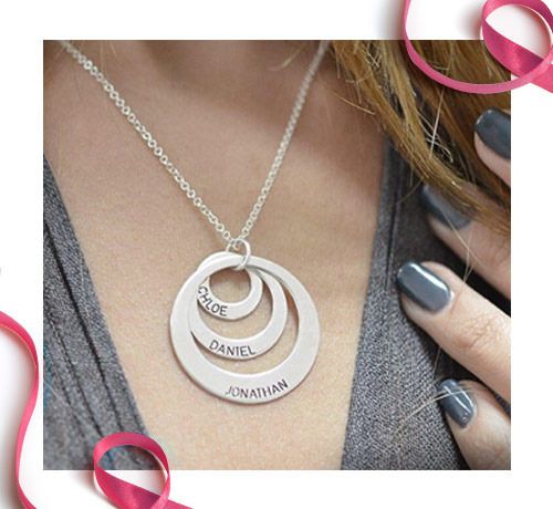 Affordable personalized Jewelry for Mother's Day: Circle name necklace