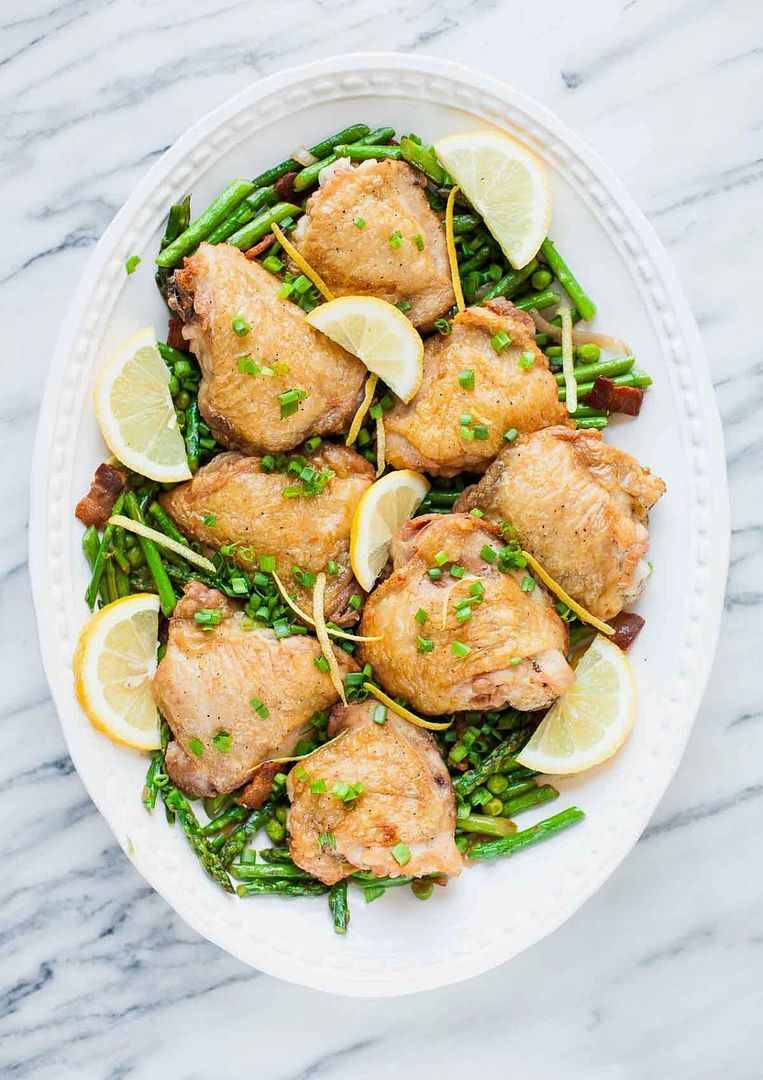 Kid-friendly asparagus recipes: Crispy Chicken with Spring Vegetables | A Calculated Whisk