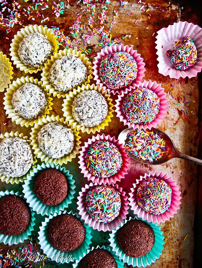 Homemade Mother's Day food gifts: Brigadeiros chocolate caramel truffles recipe at Not Quite Nigella