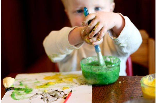 Messy play for kids: Edible finger paint by Hands On As We Grow